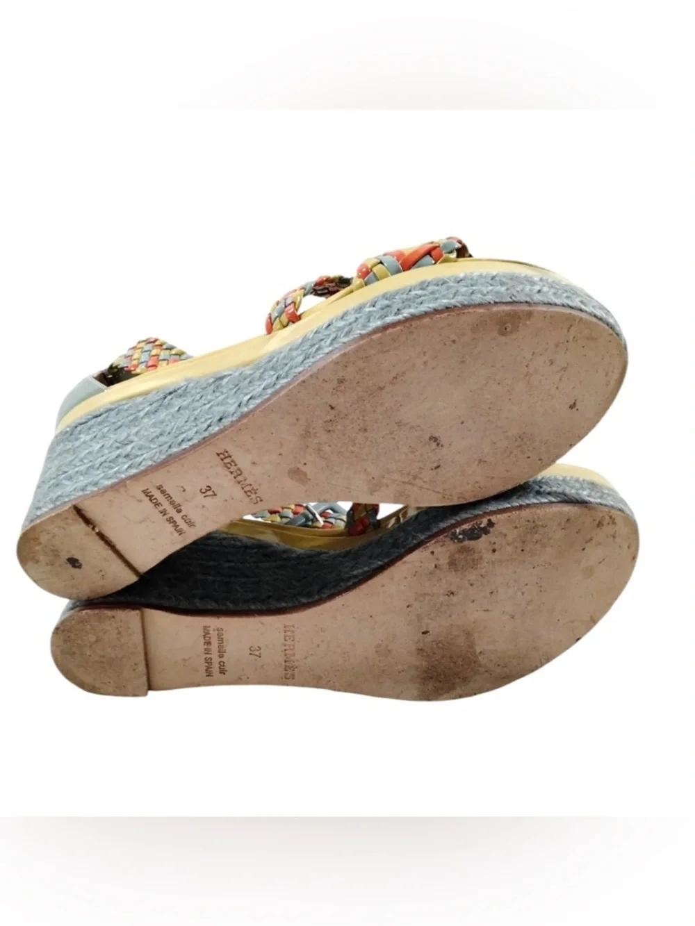 ✨🛍️ Hermes Ines Multicolor Braided Leather Espadrille Wedge Sandals - Size 37 - Picture 5 of 6